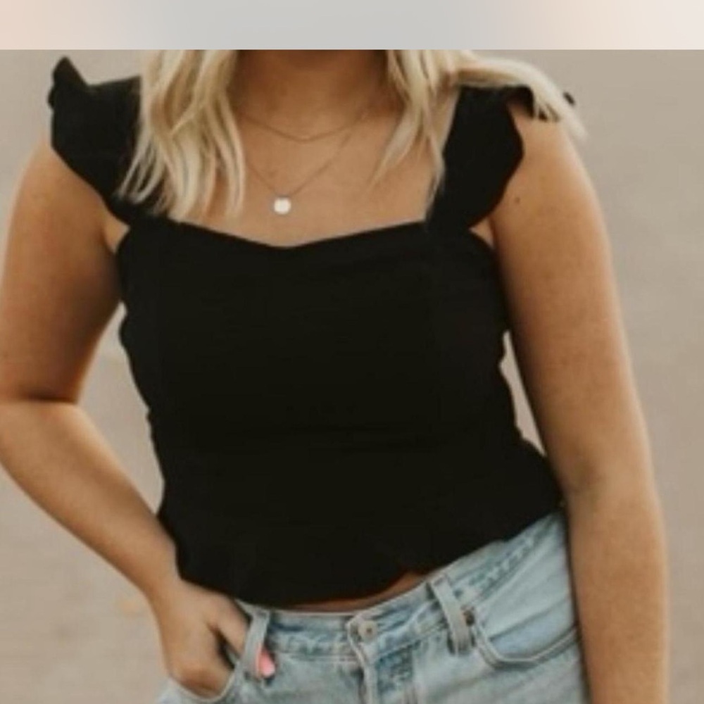 Altar'd State Black Ruffled Sleeveless Tank Top